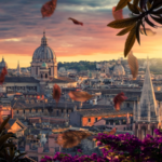 Paisagem do entardecer em Roma na primavera